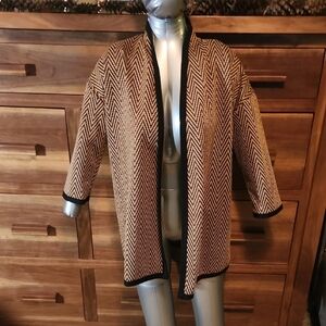 Liz Claiborne Chevron Brown/black Business Casual Long Med. Open Front Cardigan